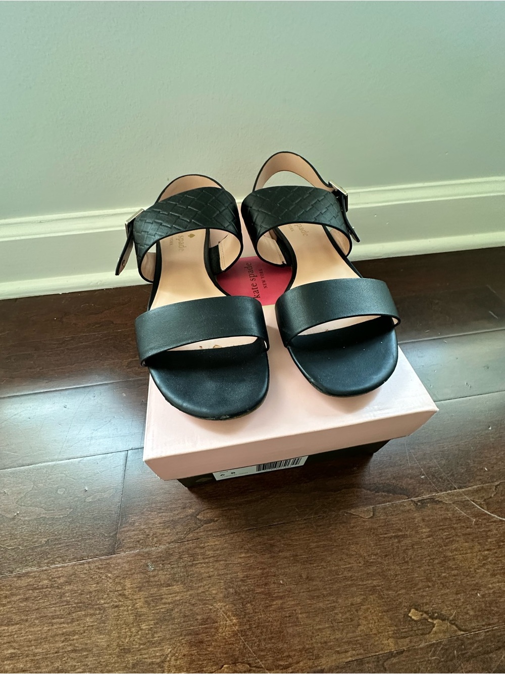 kate spade Black Leather Strap Sandals